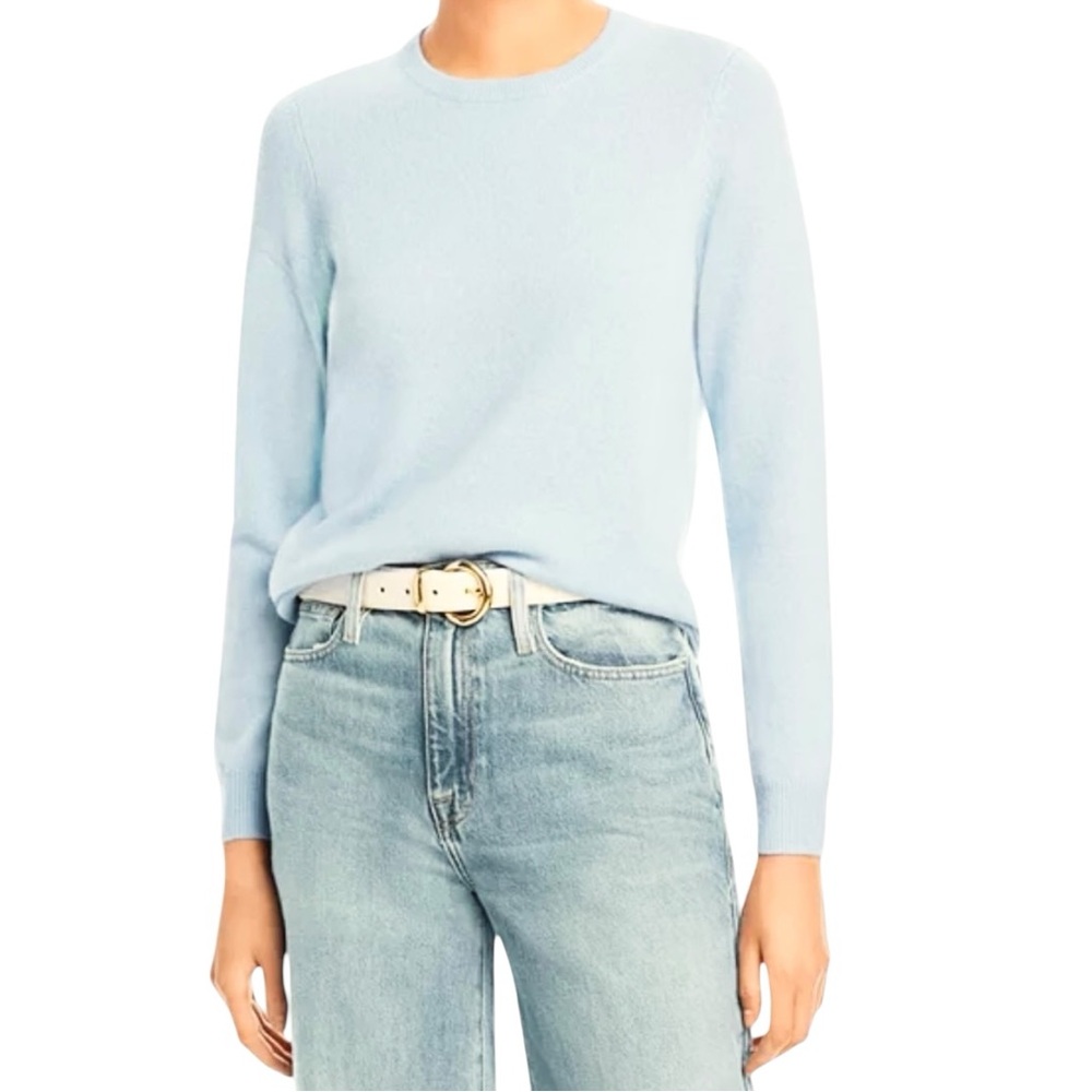C by Bloomingdale's | Light Cloud Blue Crew Neck Long Sleeve Cashmere Sweater - Picture 7 of 7